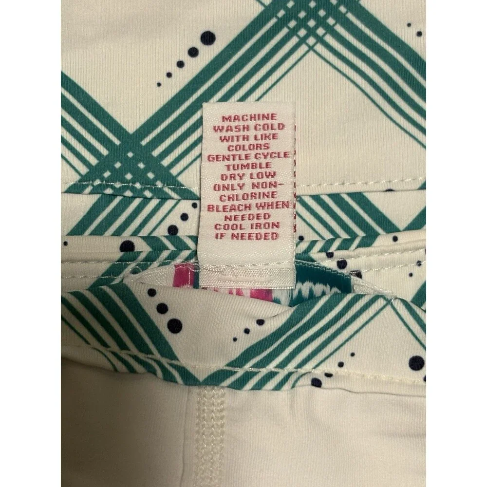 Lillie Green Golf Skort Women's Large Teal White Plaid Diamond Pleated Athletic